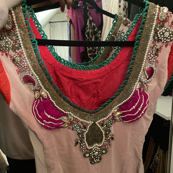 Beaded Indian Peacock Print Kameez - Picture 6 of 6